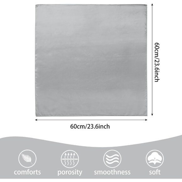 Women's Grey Silk Feeling Scarf 23.6'' Square Satin Scarf Neck Head Bandana - Picture 3 of 7